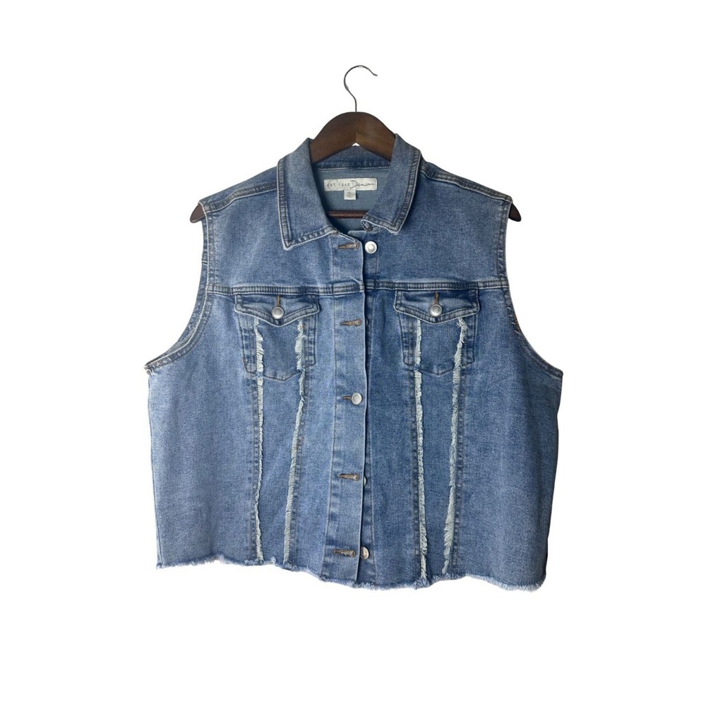 Modern Western Distressed Raw Hem Jean Vest XL EST. 1946 Denim Streetwear